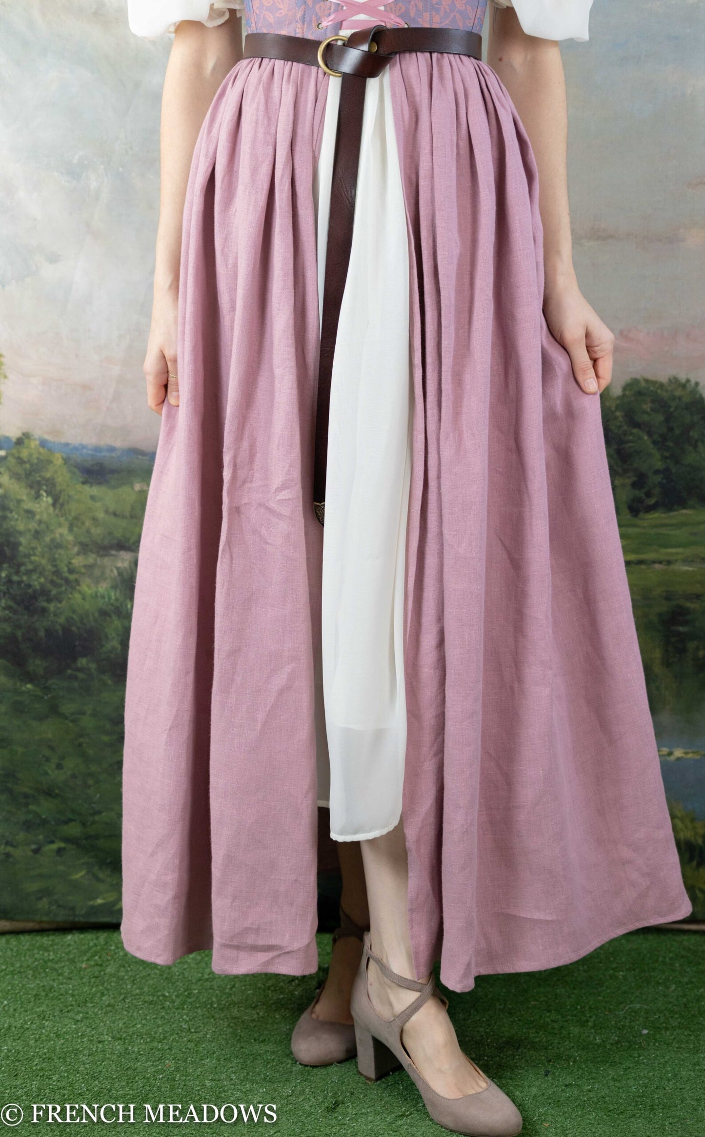 Load image into Gallery viewer, Purple Floral Silk and Mauve Linen Renaissance Corset Dress
