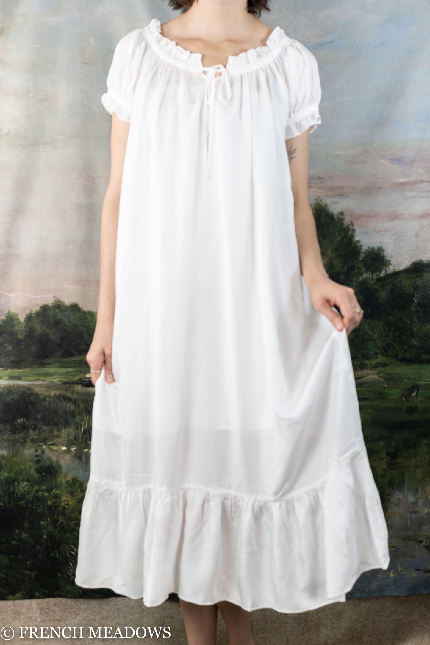 Short Puff Sleeve Chemise Dress