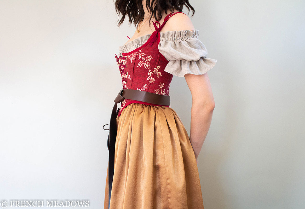 Red and White Toile Renaissance Bodice