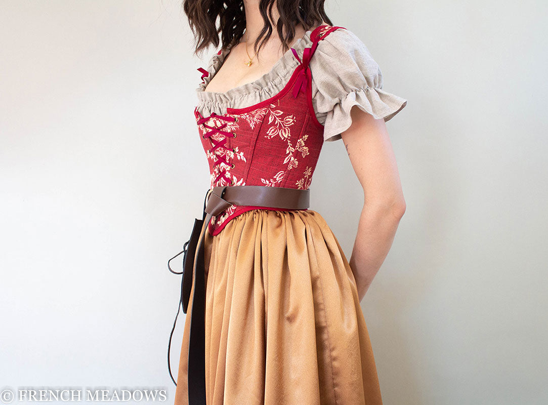 Red and White Toile Renaissance Bodice