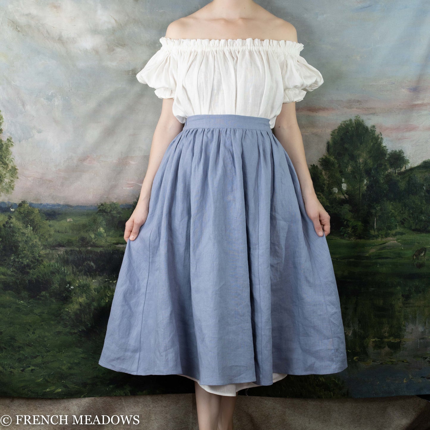 Regency Blue Linen Midi Skirt