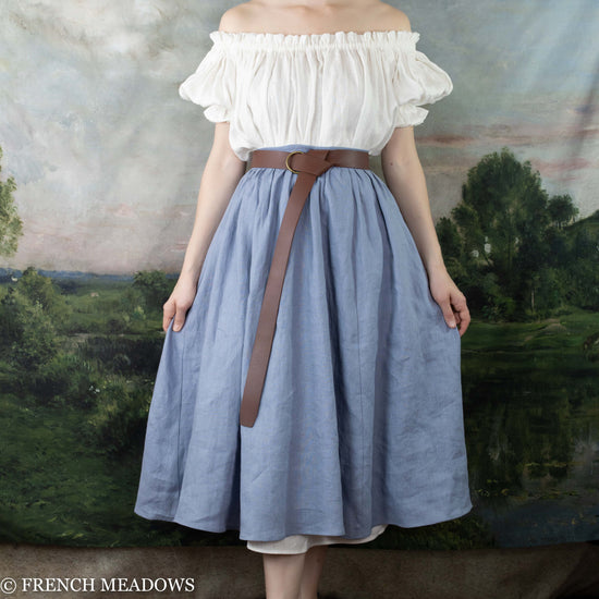 Regency Blue Linen Midi Skirt