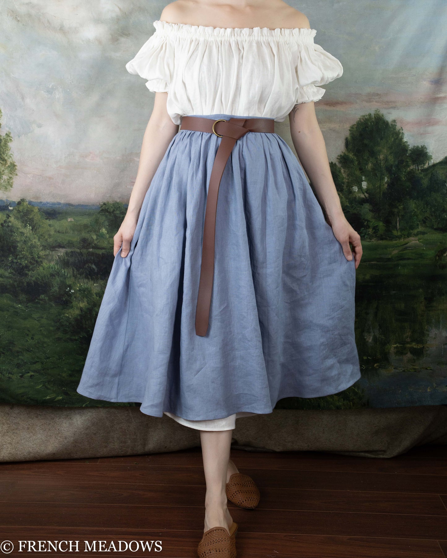 Load image into Gallery viewer, Regency Blue Linen Midi Skirt
