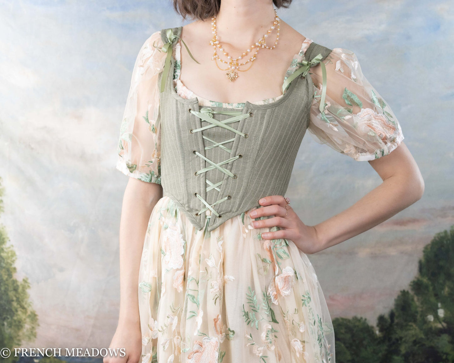 Load image into Gallery viewer, Sage Green Pinstripe Renaissance Bodice
