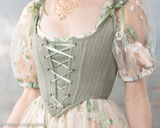 Load image into Gallery viewer, Sage Green Pinstripe Renaissance Bodice
