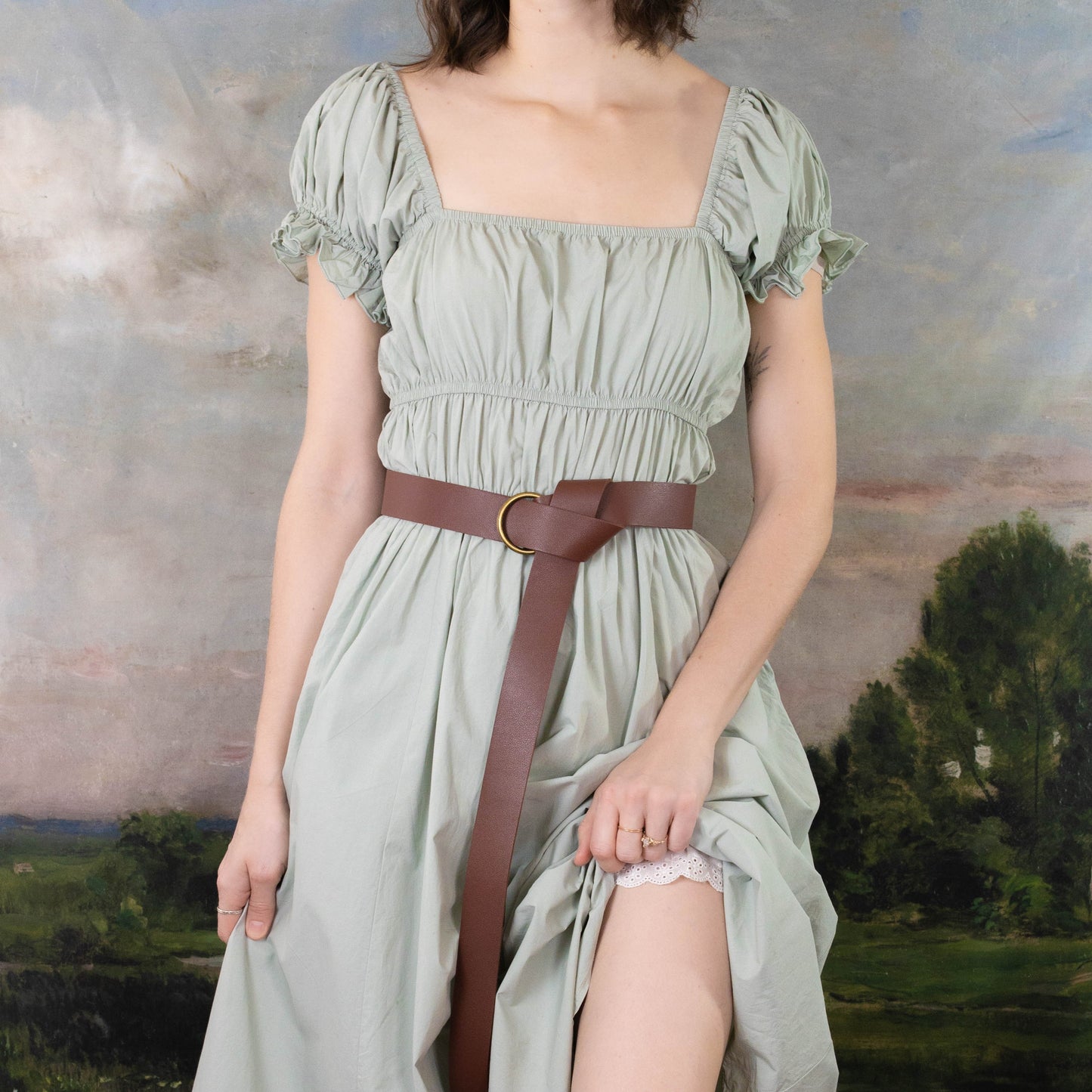 Load image into Gallery viewer, Sage Green Cotton Milkmaid Dress
