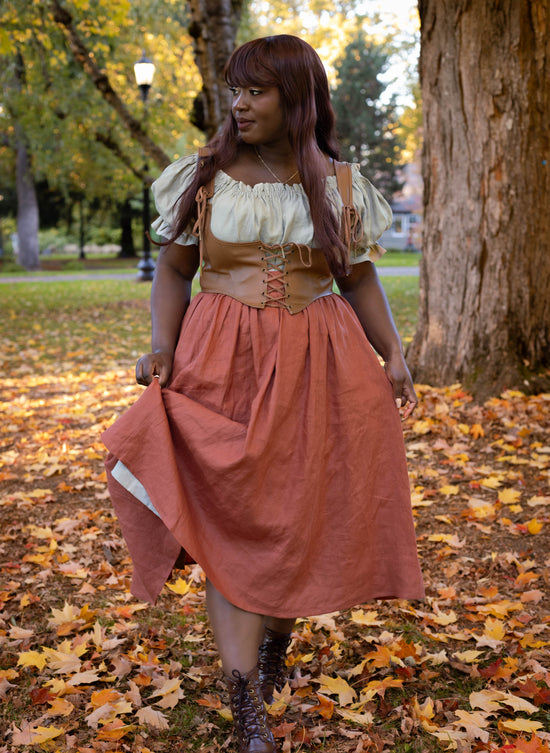 Persimmon Orange Linen Midi Skirt