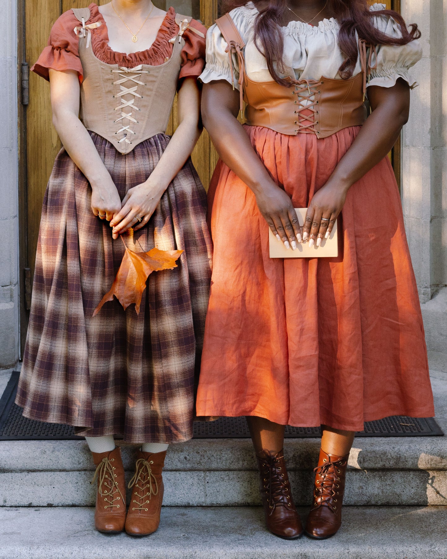 Persimmon Orange Linen Midi Skirt