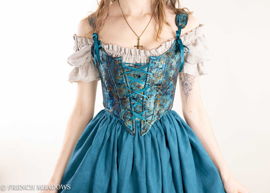 READY TO SHIP Teal and Metallic Gold Renaissance Bodice