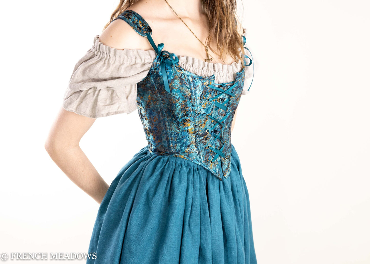 READY TO SHIP Teal and Metallic Gold Renaissance Bodice