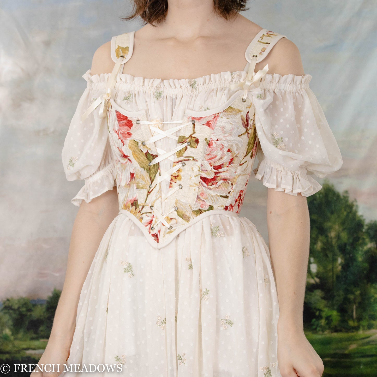 Load image into Gallery viewer, READY TO SHIP Tea Rose Floral Linen Corset
