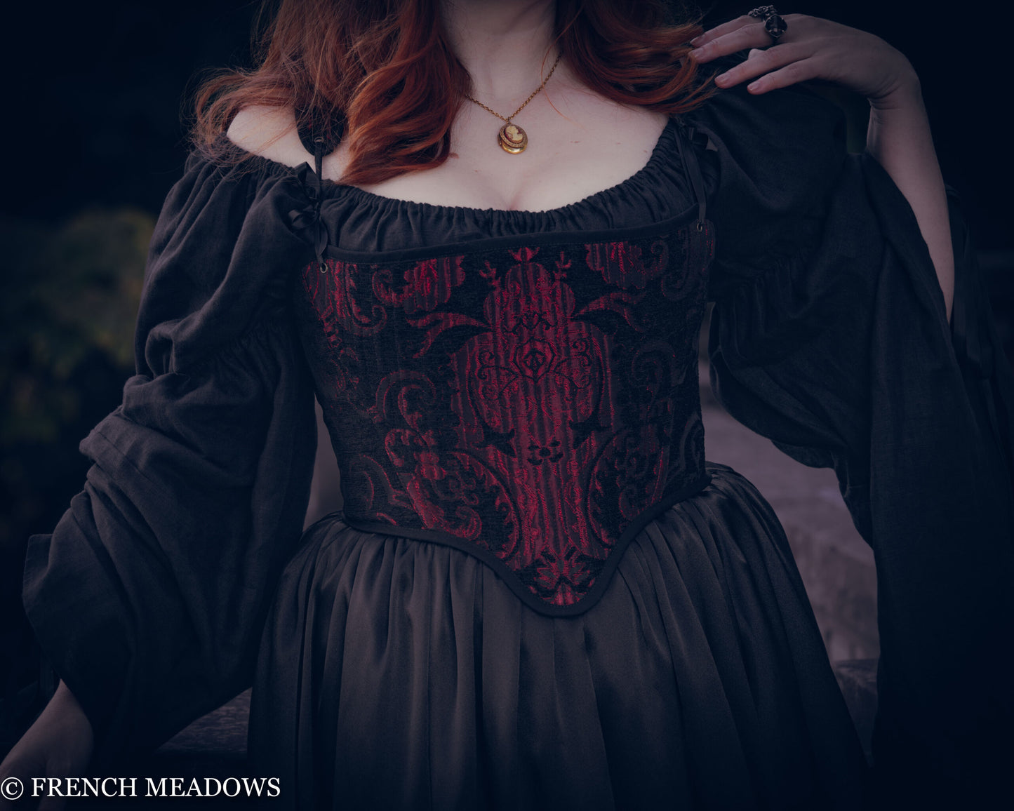 Black and Red Brocade Tudor Stays