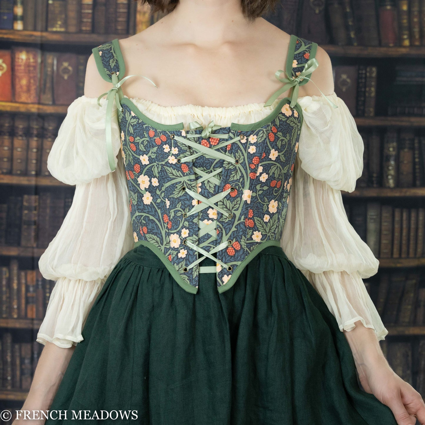 Green Gold Underbust Corset for Fairies, Elves, and Forest