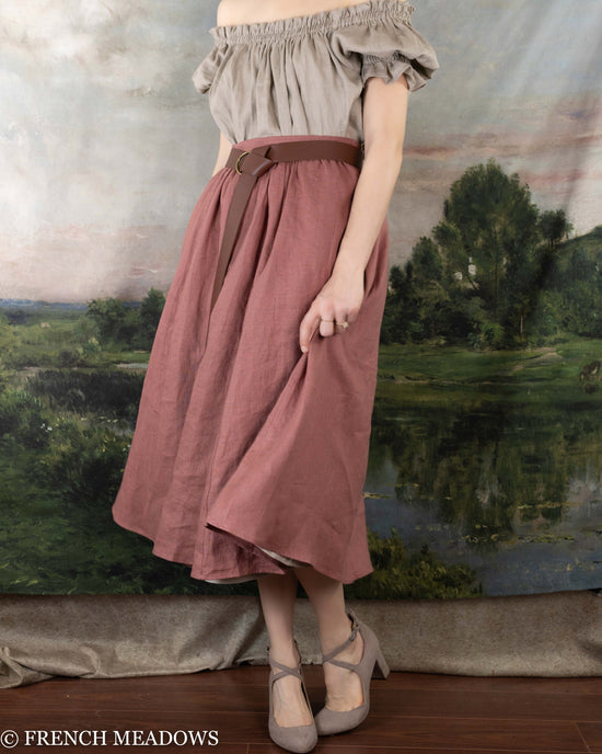 Vintage Rose Linen Midi Skirt