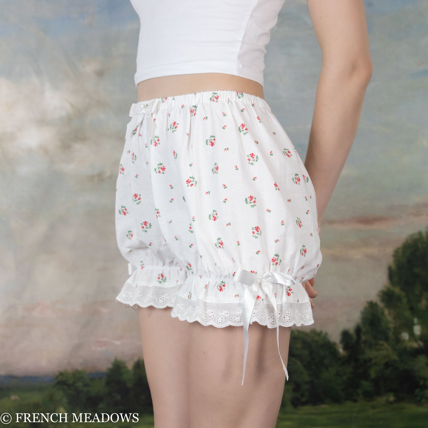 White Ditsy Floral Bloomers