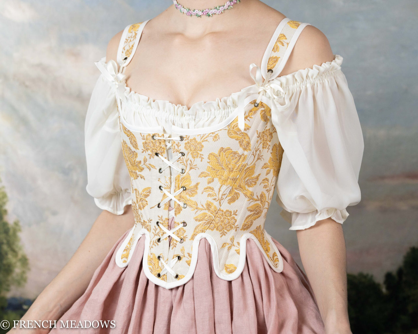 Yellow and Ivory Floral 18th Century Stays
