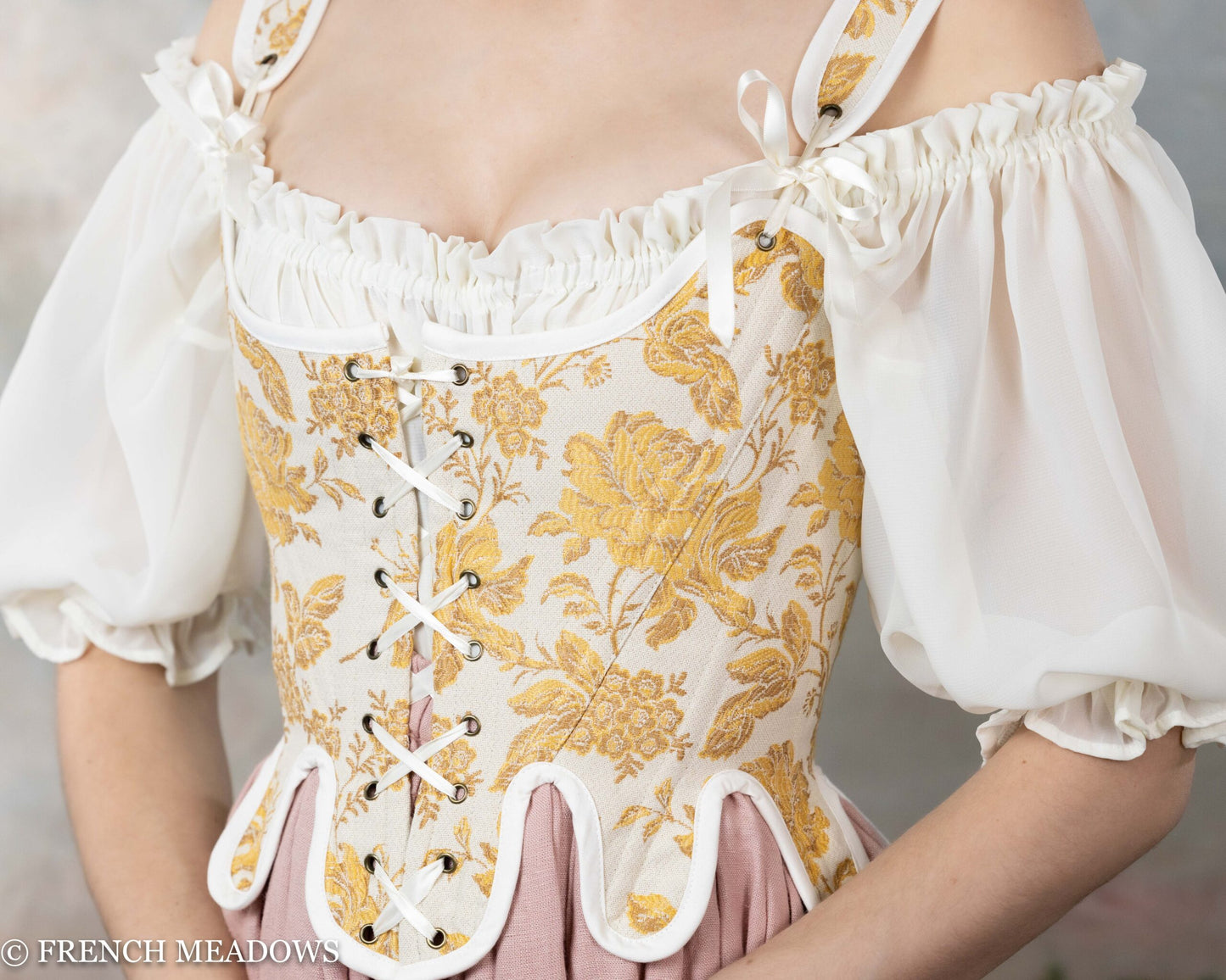 Yellow and Ivory Floral 18th Century Stays