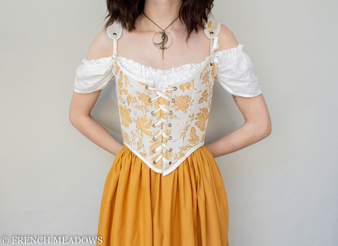 READY TO SHIP Yellow and White Floral Renaissance Corset