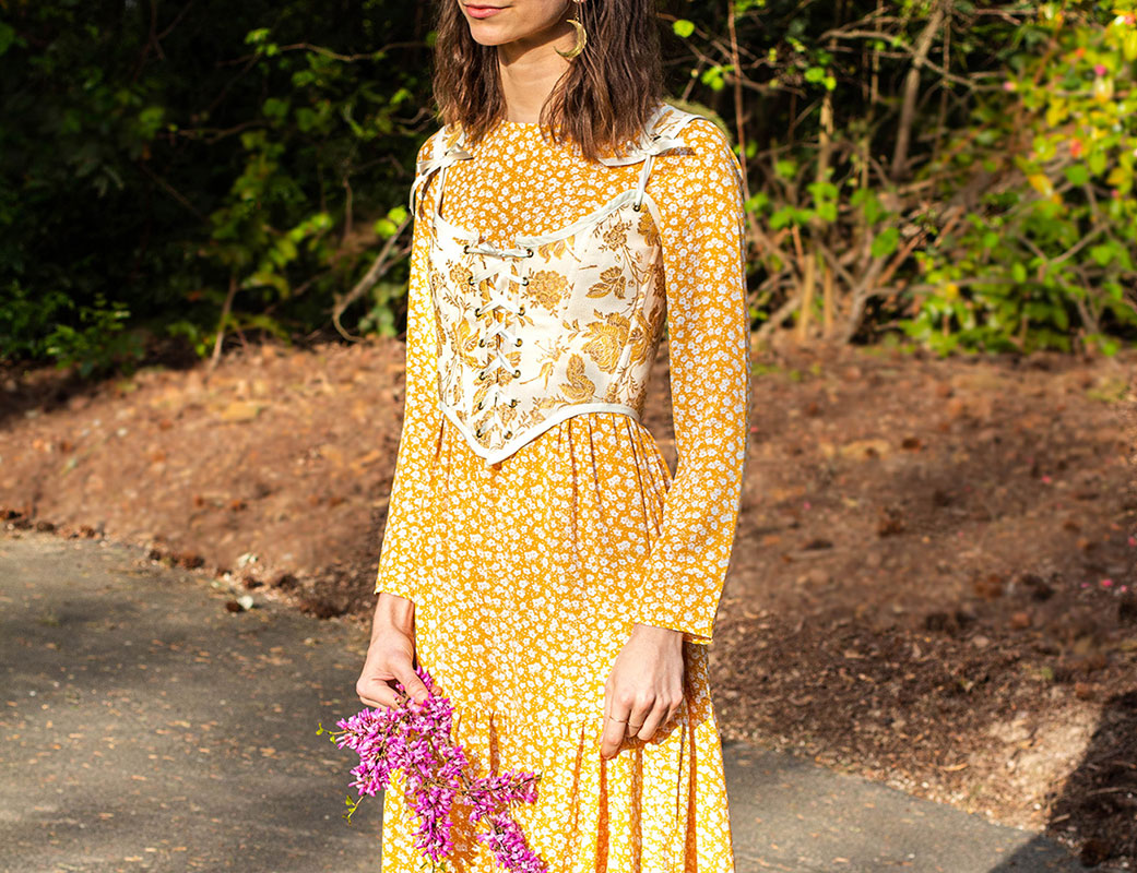 Yellow and White Floral Renaissance Corset