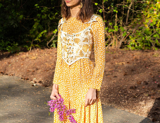 Yellow and White Floral Renaissance Corset