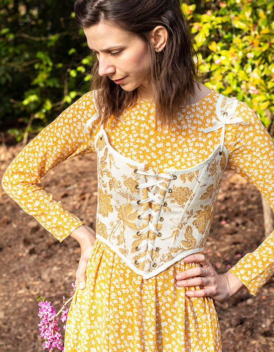 READY TO SHIP Yellow and White Floral Renaissance Corset