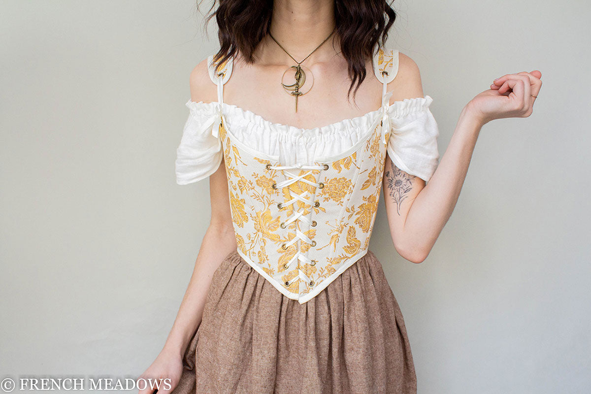 READY TO SHIP Yellow and White Floral Renaissance Corset