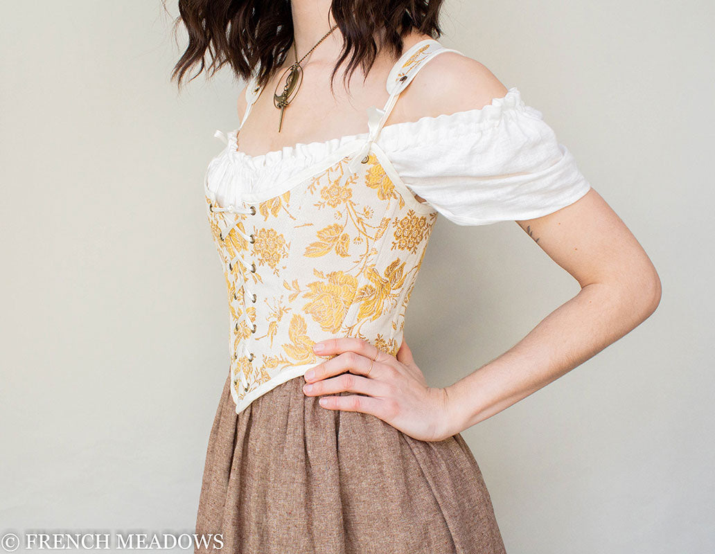 READY TO SHIP Yellow and White Floral Renaissance Corset