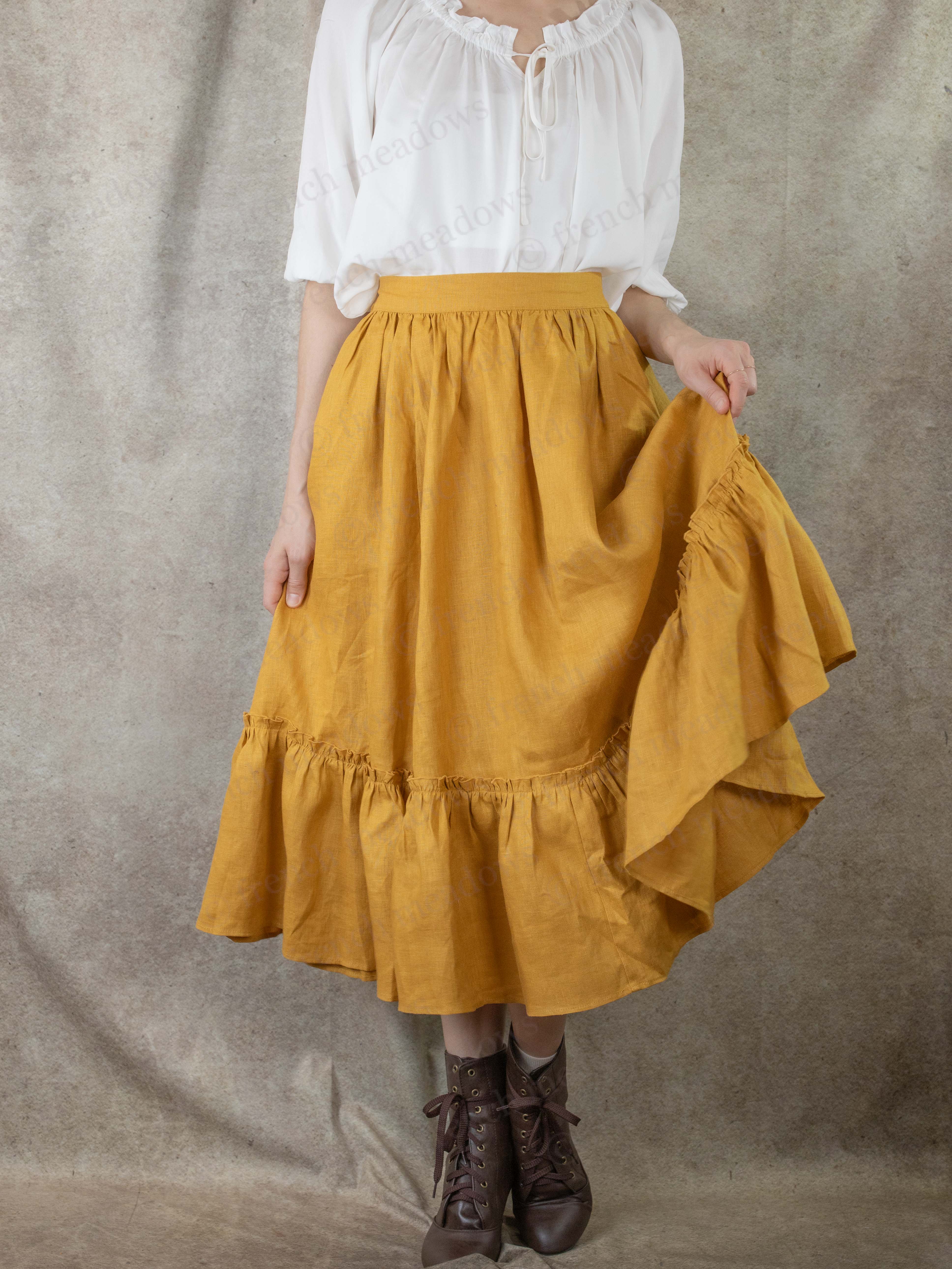 Linen frill skirt online