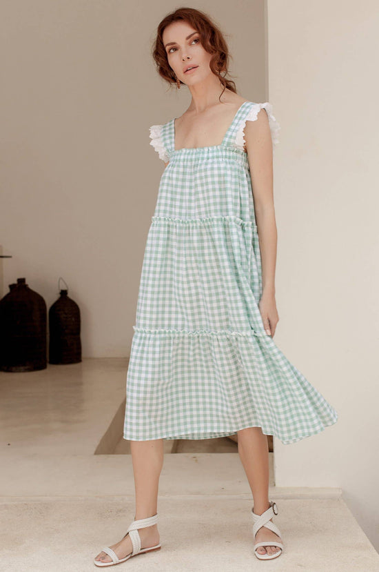 Load image into Gallery viewer, Mint Gingham Picnic Dress
