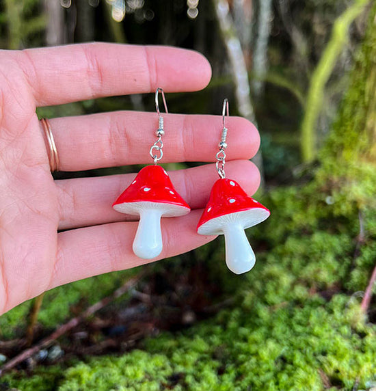 Mushroom Dangle Earrings | Polymer Clay Earrings | Handmade Earrings |  Hippie Earrings | Stainless Steel 