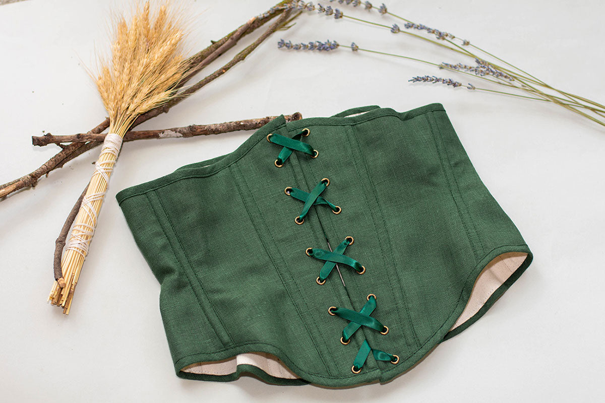 Load image into Gallery viewer, Green Linen Underbust Corset
