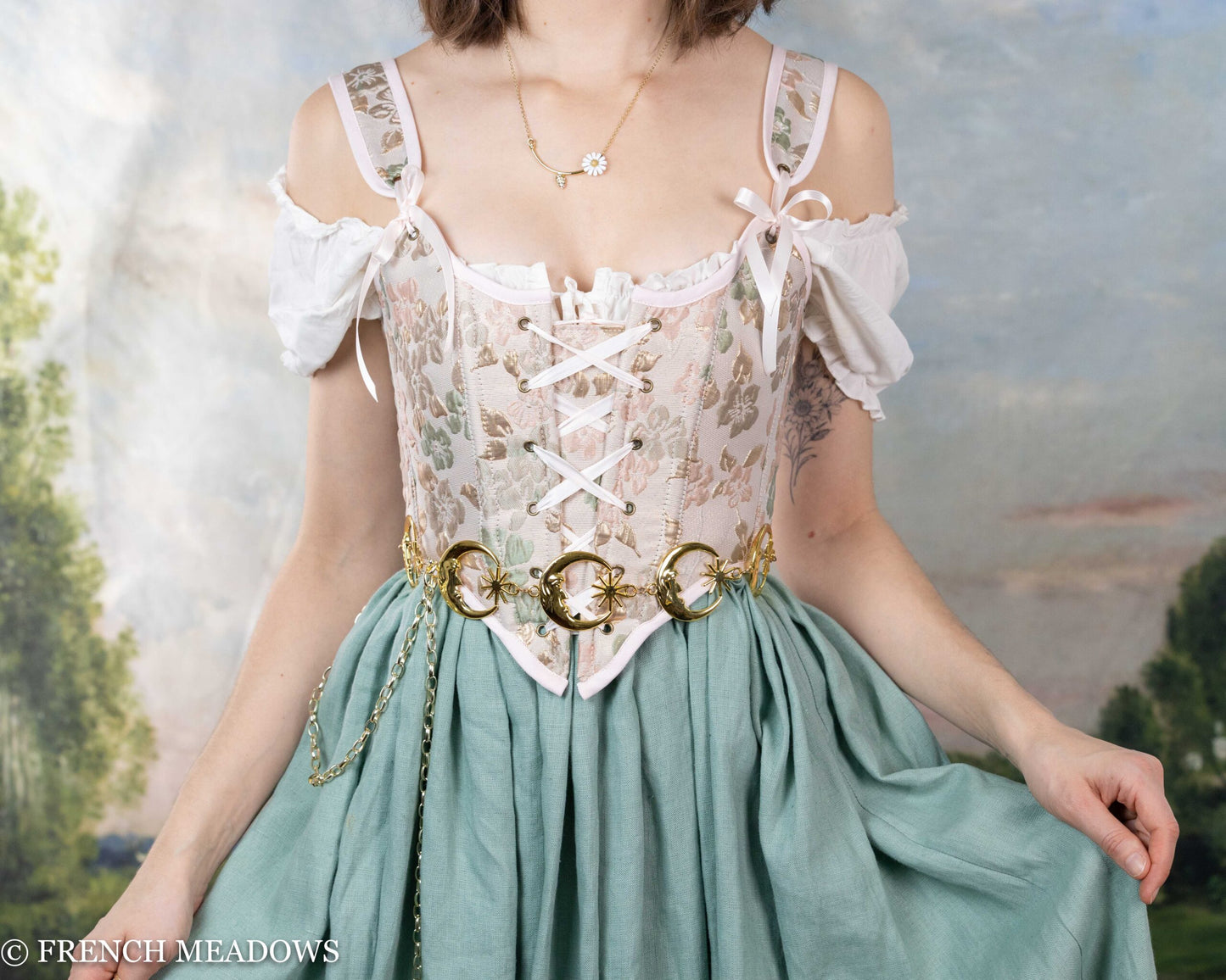 Load image into Gallery viewer, Sage Green Linen Renaissance Skirt

