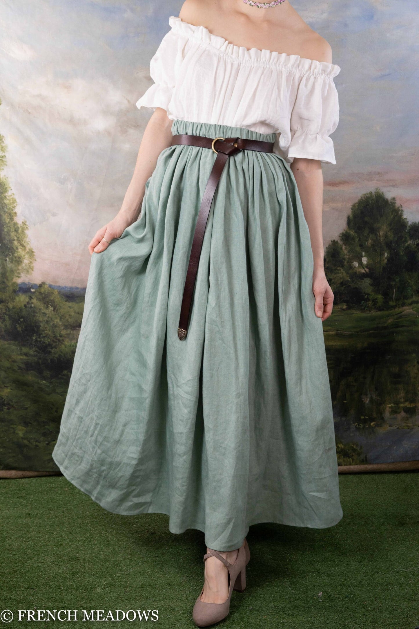 Sage Green Linen Renaissance Skirt