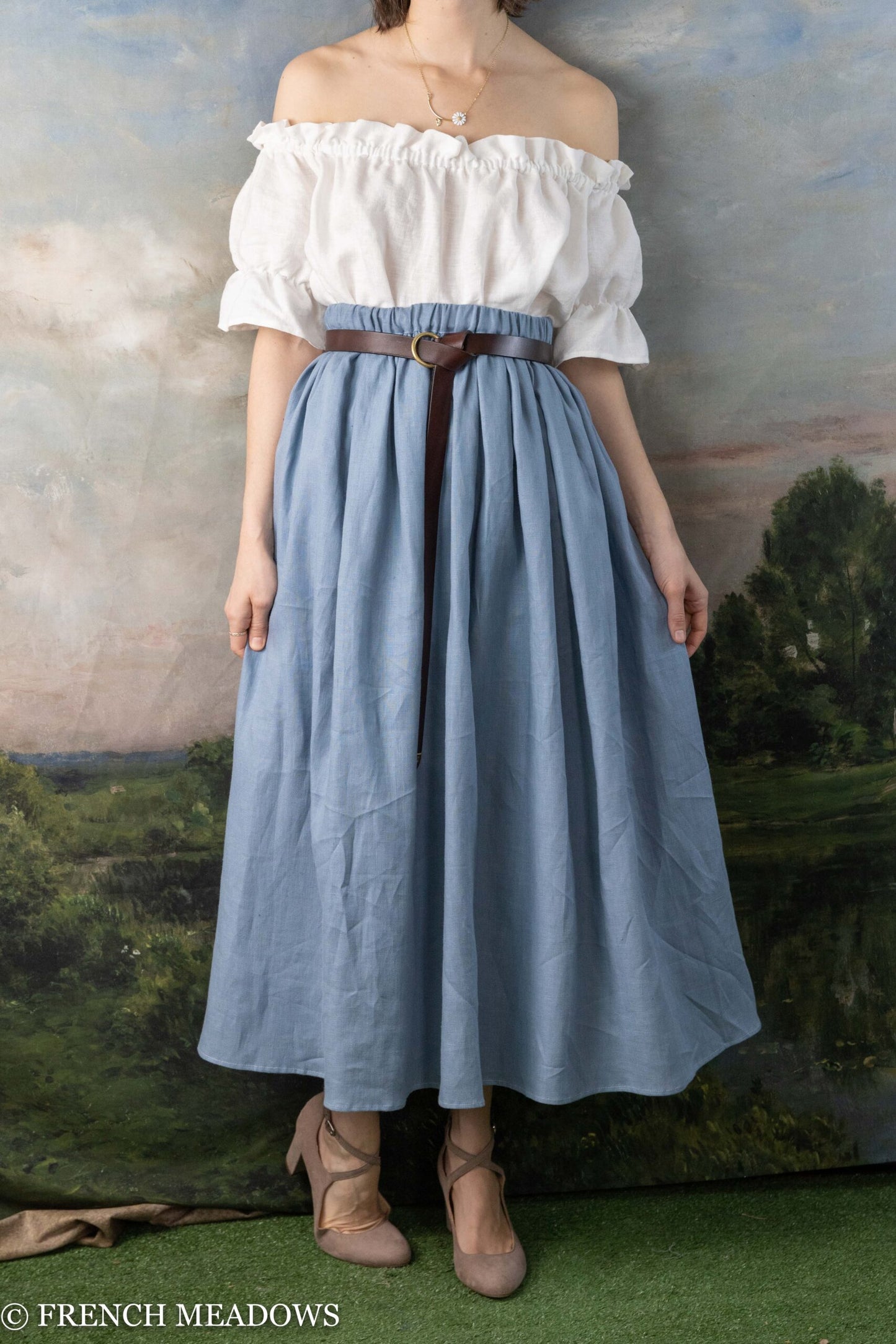 Load image into Gallery viewer, Regency Blue Linen Renaissance Skirt
