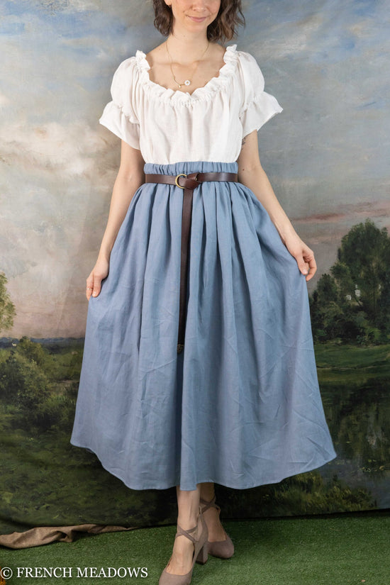 Load image into Gallery viewer, Regency Blue Linen Renaissance Skirt
